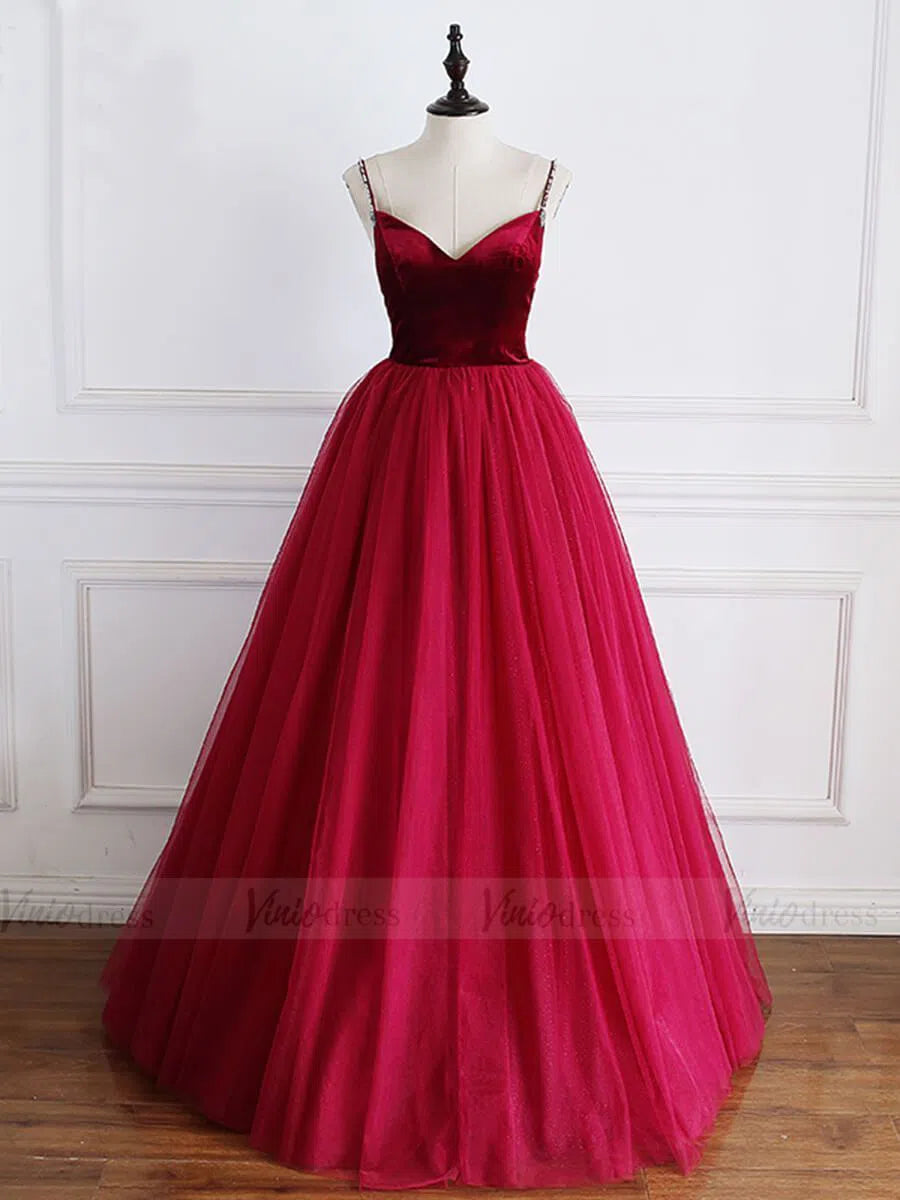 Beaded Spaghetti Strap Rose Red Prom Dresses FD1661-prom dresses 2025 -Viniodress-Rose Red-Custom Size-