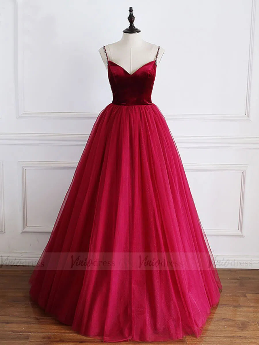 Prom Dress 2025 Beaded Spaghetti Strap Rose Red Prom Dresses Cheap FD1661-unique prom dresses-Rose Red-Custom Size-Viniodress