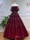 Prom Dress 2025 Beaded Strapless Burgundy Velvet Prom Dresses Detachable Sleeve Evening Gown 20043-unique prom dresses-Burgundy-US 2-Viniodress