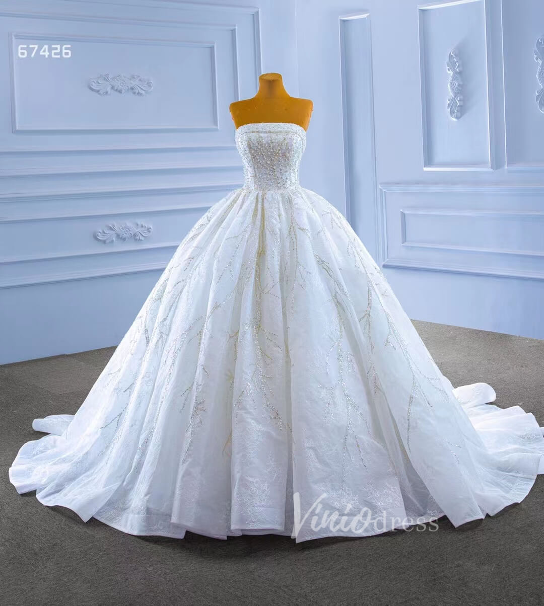 Beaded Strapless Lace Ball Gown Wedding Dress 67426 Viniodress-wedding dresses 2025 -Viniodress-Ivory-Custom Size-