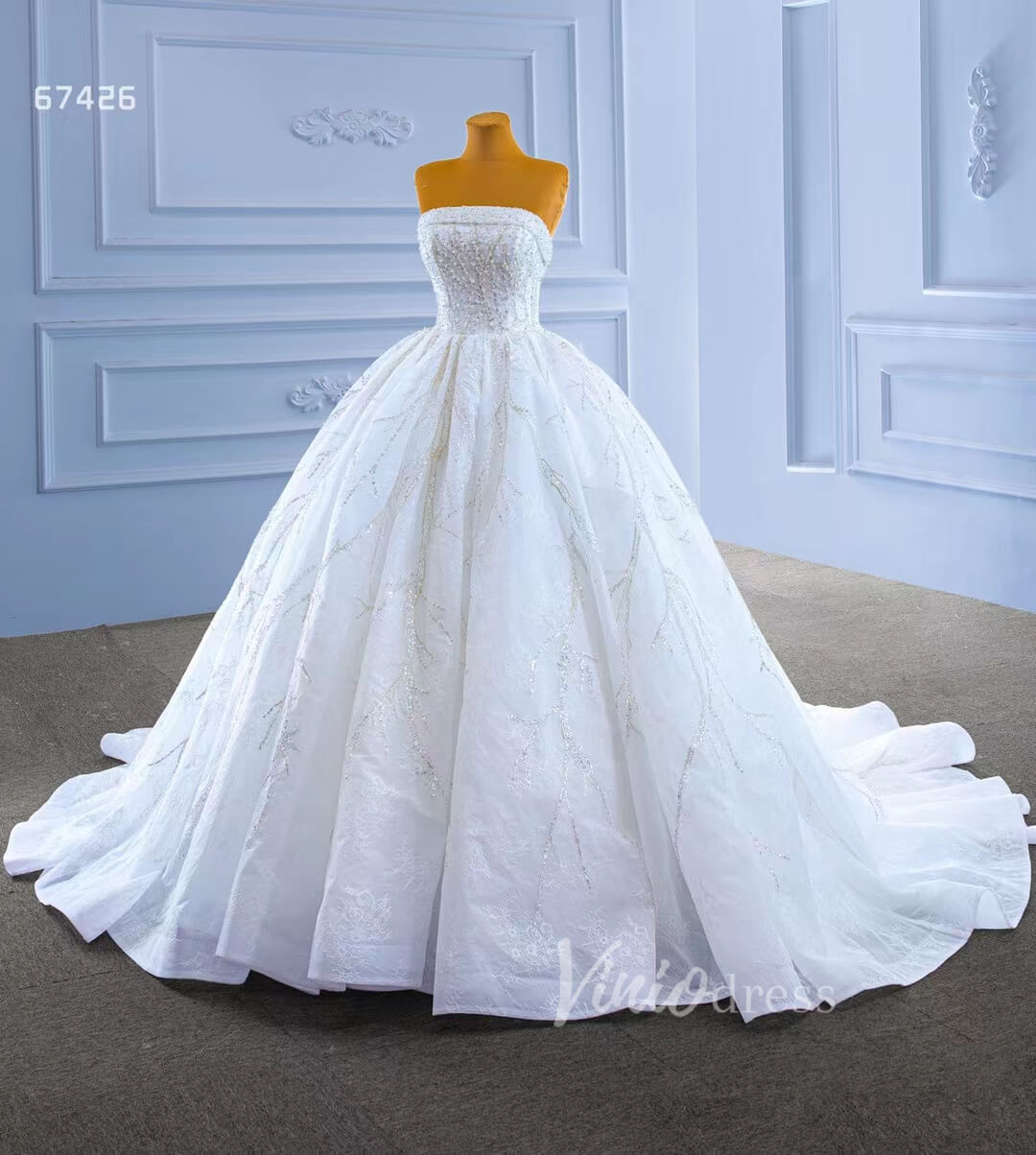 Beaded Strapless Lace Ball Gown Wedding Dress 67426 Viniodress-wedding dresses 2025 -Viniodress-Ivory-Custom Size-