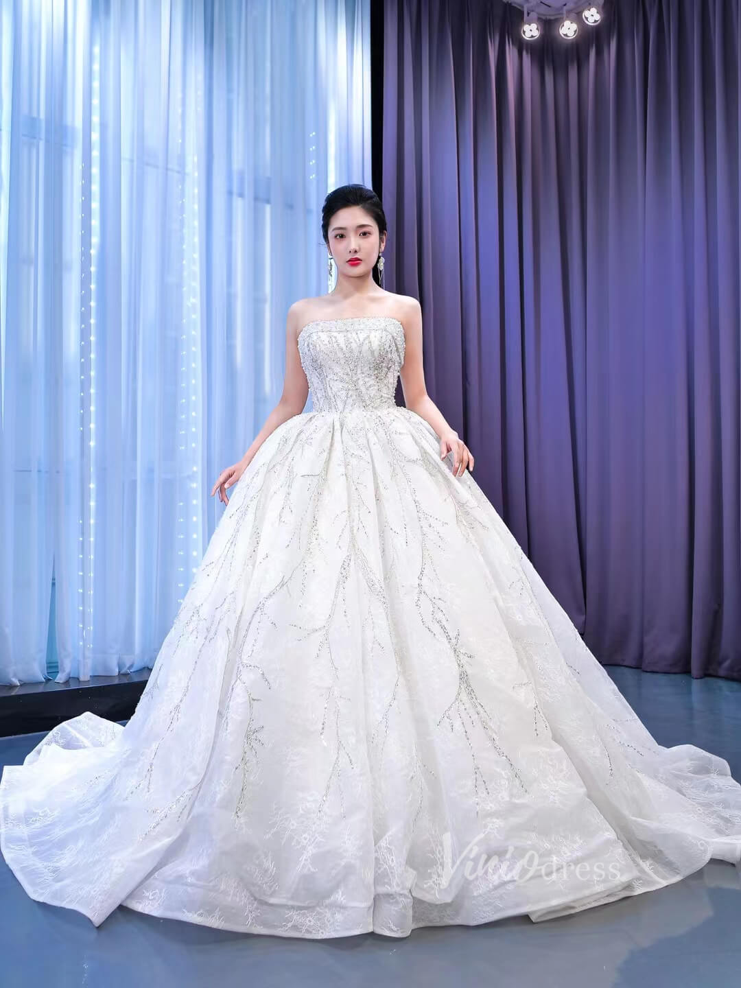 Beaded Strapless Lace Ball Gown Wedding Dress 67426 Viniodress-wedding dresses 2025 -Viniodress-Ivory-Custom Size-