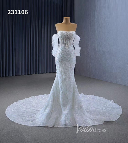 Beaded Strapless Mermaid Wedding Dresses Removable Sleeves 231106-wedding dresses 2025 -Viniodress-Ivory-Custom Size-