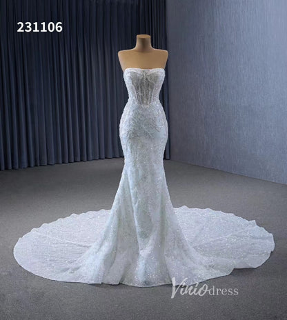 Beaded Strapless Mermaid Wedding Dresses Removable Sleeves 231106-wedding dresses 2025 -Viniodress-Ivory-Custom Size-