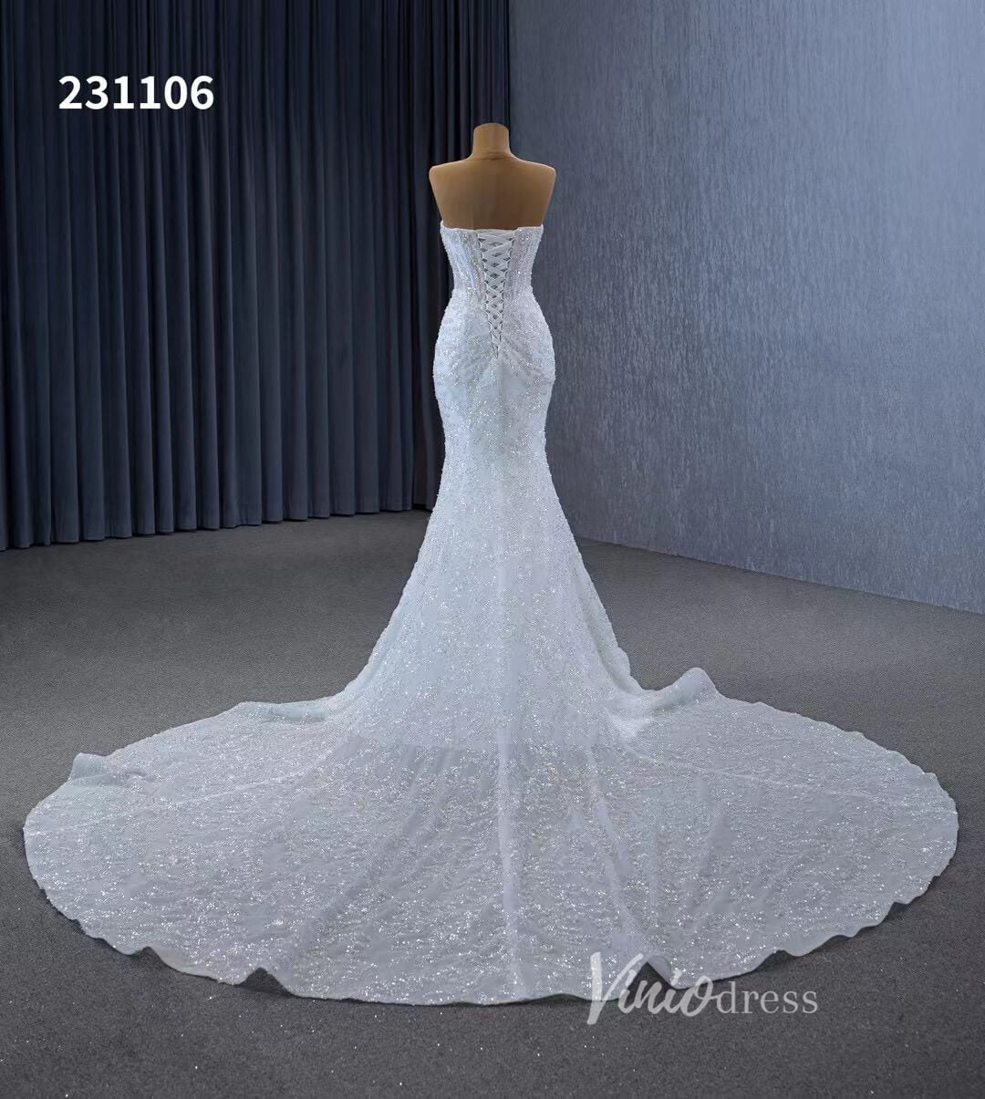 Beaded Strapless Mermaid Wedding Dresses Removable Sleeves 231106-wedding dresses 2025 -Viniodress-Ivory-Custom Size-