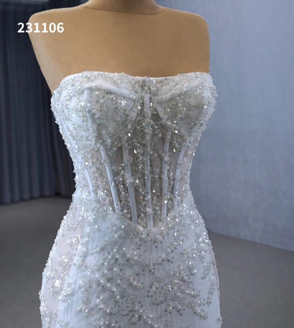 Beaded Strapless Mermaid Wedding Dresses Removable Sleeves 231106-wedding dresses 2025 -Viniodress-Ivory-Custom Size-