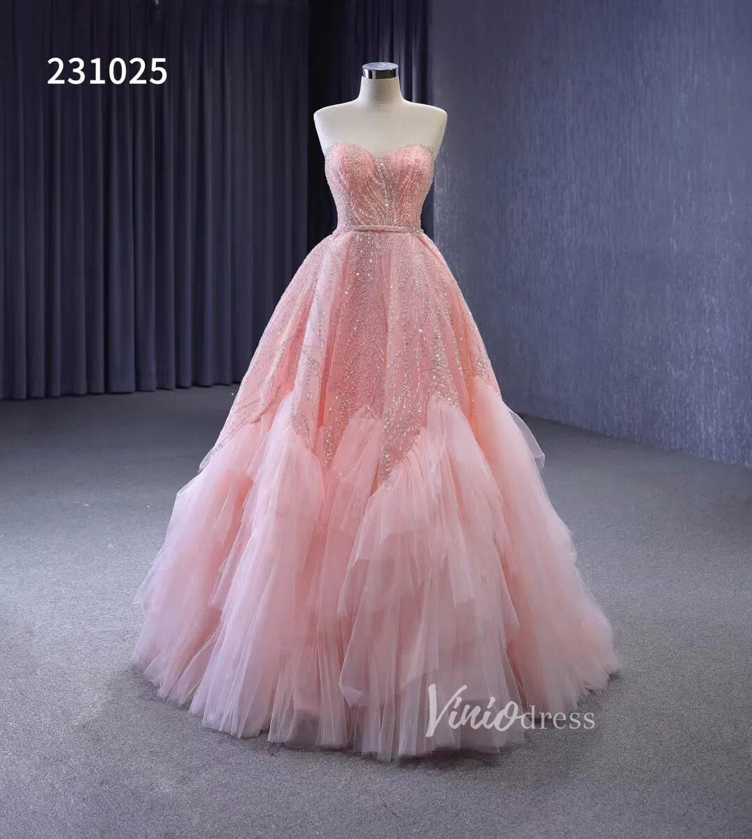 Beaded Strapless Pink Ball Gown Prom Dress 231025-prom dresses 2025 -Viniodress-Pink-Custom Size-