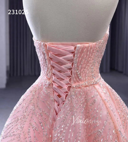 Beaded Strapless Pink Ball Gown Prom Dress 231025-prom dresses 2025 -Viniodress-Pink-Custom Size-