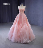 Beaded Strapless Pink Ball Gown Prom Dress 231025-prom dresses-Viniodress-Viniodress