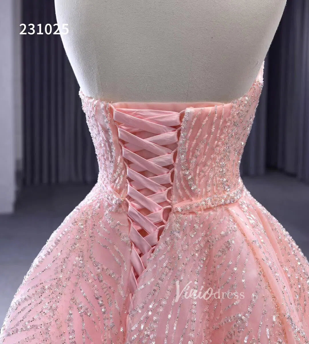 Prom Dress 2025 Beaded Strapless Pink Ball Gown Prom Dress 231025-unique prom dresses-Pink-Custom Size-Viniodress