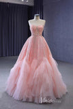 <transcy>Vestidos de fiesta de encaje rosa simple Vestidos de fiesta de princesa con cuello en V FD1187</transcy>