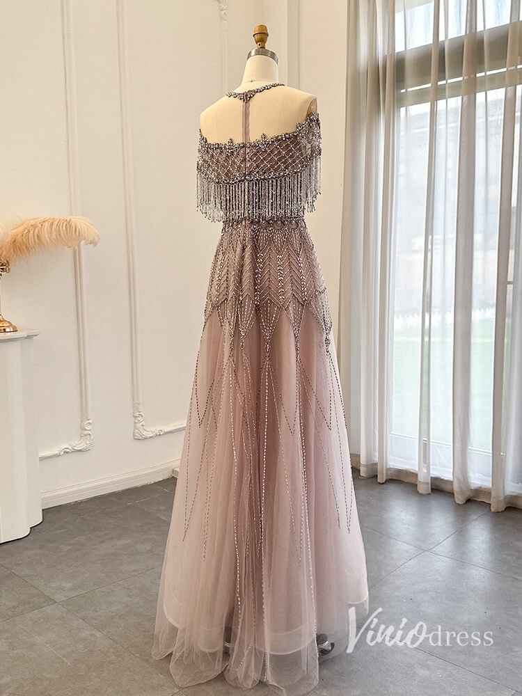 Beaded String Evening Dresses Blush Pink Mother of the Bride Dress AD1159-Evening Dresses 2025 -Viniodress-Blush Pink-US 2-