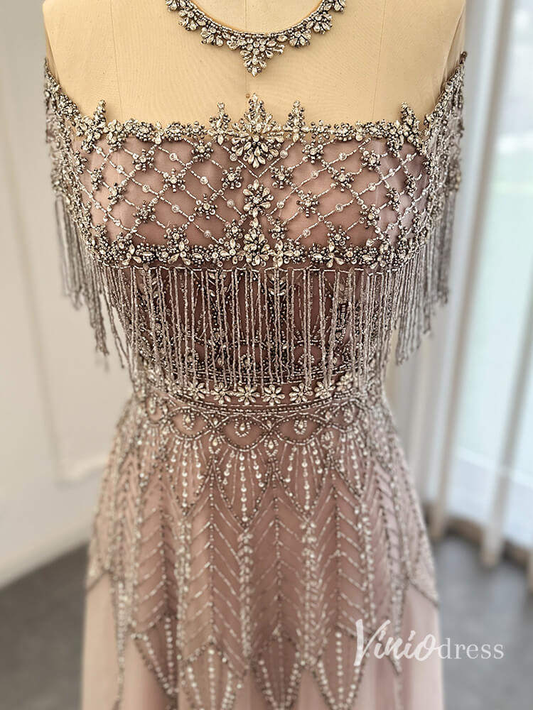 Beaded String Evening Dresses Blush Pink Mother of the Bride Dress AD1159-Evening Dresses 2025 -Viniodress-Blush Pink-US 2-