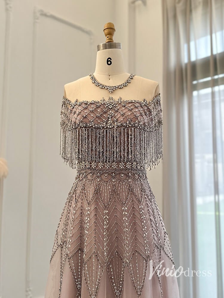 Beaded String Evening Dresses Blush Pink Mother of the Bride Dress AD1159-Evening Dresses 2025 -Viniodress-Blush Pink-US 2-