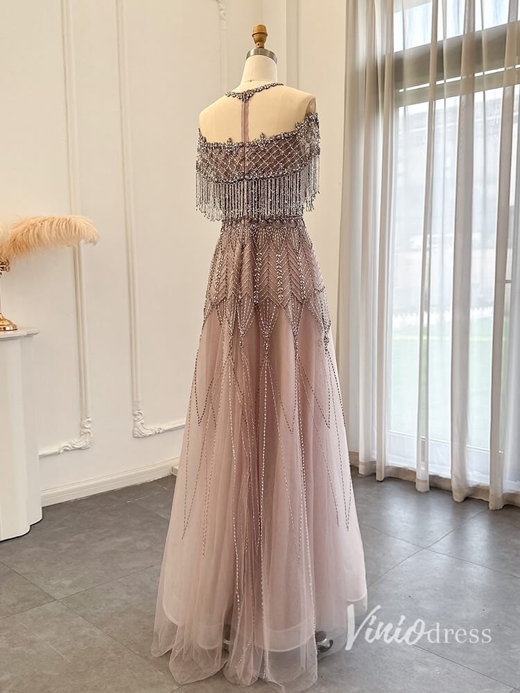 Beaded String Evening Dresses Blush Pink Mother of the Bride Dress AD1159 - ViniodressEvening DressesBlush PinkUS 2 - Formal Dresses - Ball Gowns