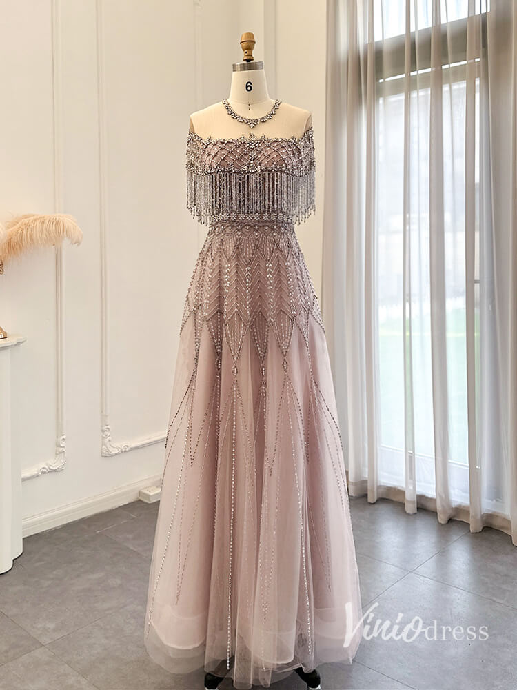 Beaded String Evening Dresses Blush Pink Mother of the Bride Dress AD1159 - ViniodressEvening DressesBlush PinkUS 2 - Formal Dresses - Ball Gowns