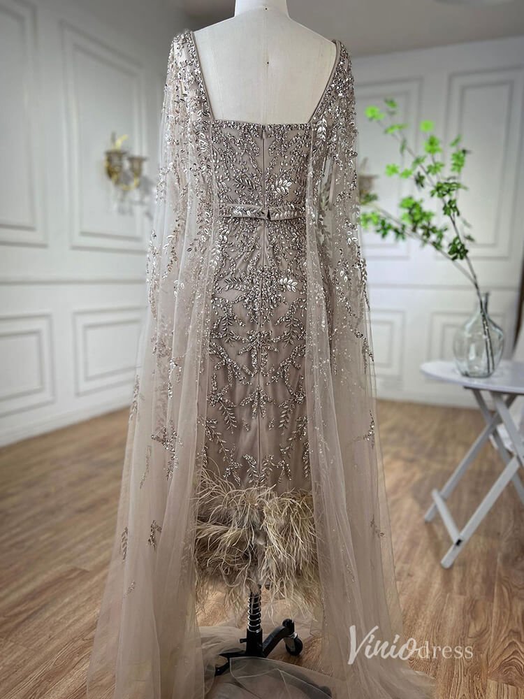 Beaded Tea-Length Evening Dresses Extra Long Sleeve Mother of the Bride Dresses AD1126-Evening Dresses 2025 -Viniodress-Pink-US 2-