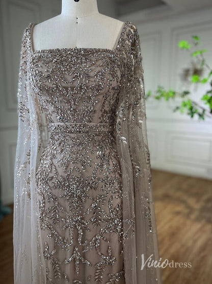 Beaded Tea-Length Evening Dresses Extra Long Sleeve Mother of the Bride Dresses AD1126-Evening Dresses 2025 -Viniodress-Pink-US 2-