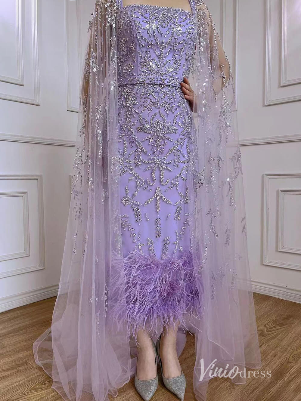 Beaded Tea-Length Evening Dresses Extra Long Sleeve Mother of the Bride Dresses AD1126-Evening Dresses 2025 -Viniodress-Pink-US 2-