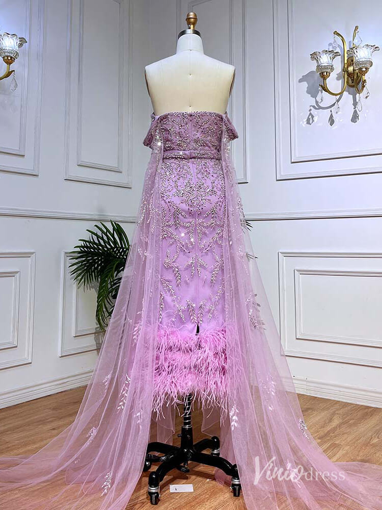 Beaded Tea-Length Evening Dresses Extra Long Sleeve Mother of the Bride Dresses AD1126-Evening Dresses 2025 -Viniodress-Pink-US 2-