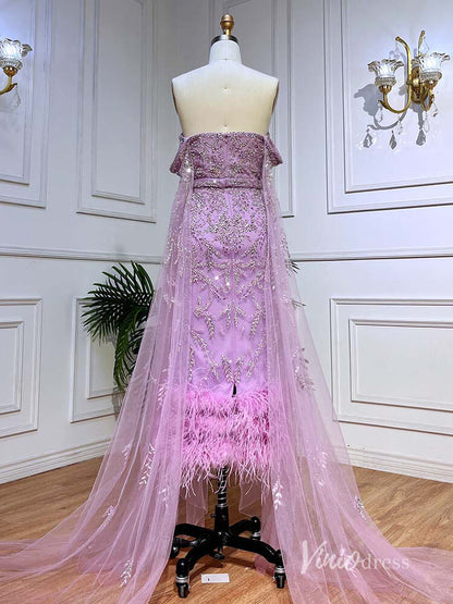 Beaded Tea-Length Evening Dresses Extra Long Sleeve Mother of the Bride Dresses AD1126-Evening Dresses 2025 -Viniodress-Pink-US 2-