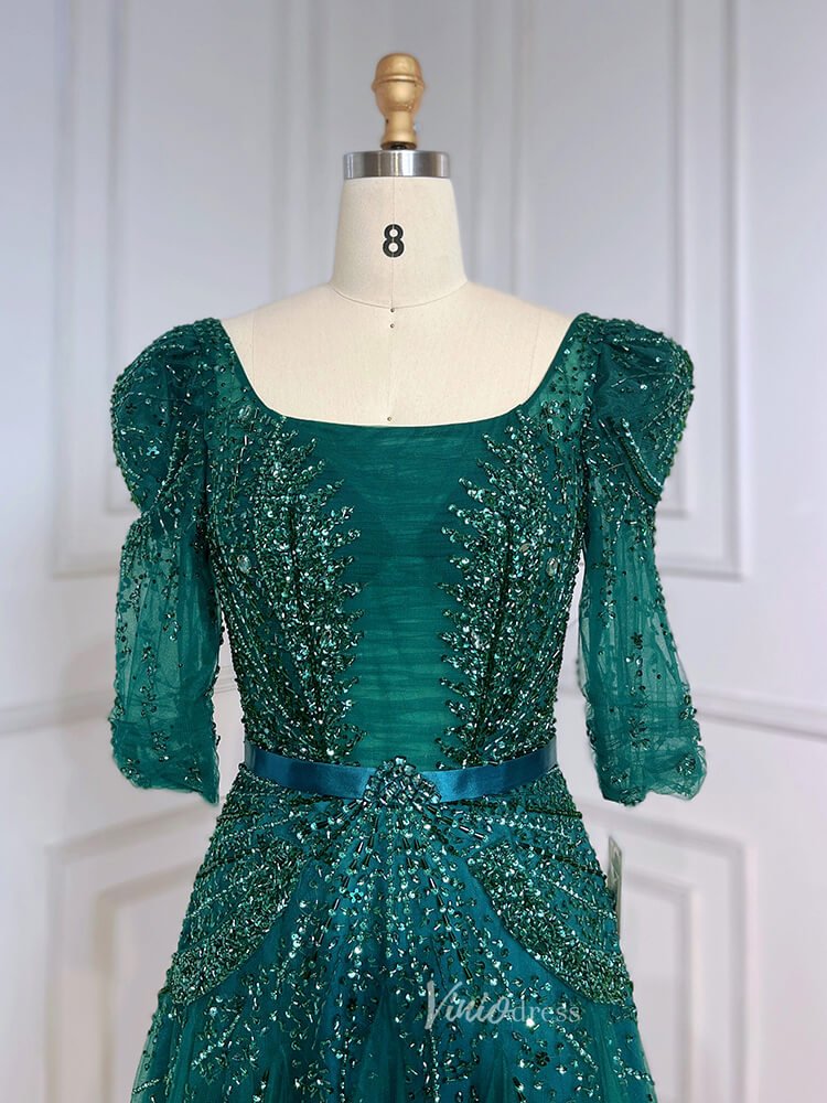 Beaded Tea Length Prom Dresses Elbow Sleeve Evening Dress 20040-Evening Dresses 2025 -Viniodress-As Picture-US 2-