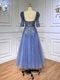 Prom Dress 2025 Beaded Tea Length Prom Dresses Elbow Sleeve Evening Dress 20040-unique prom dresses-As Picture-US 2-Viniodress