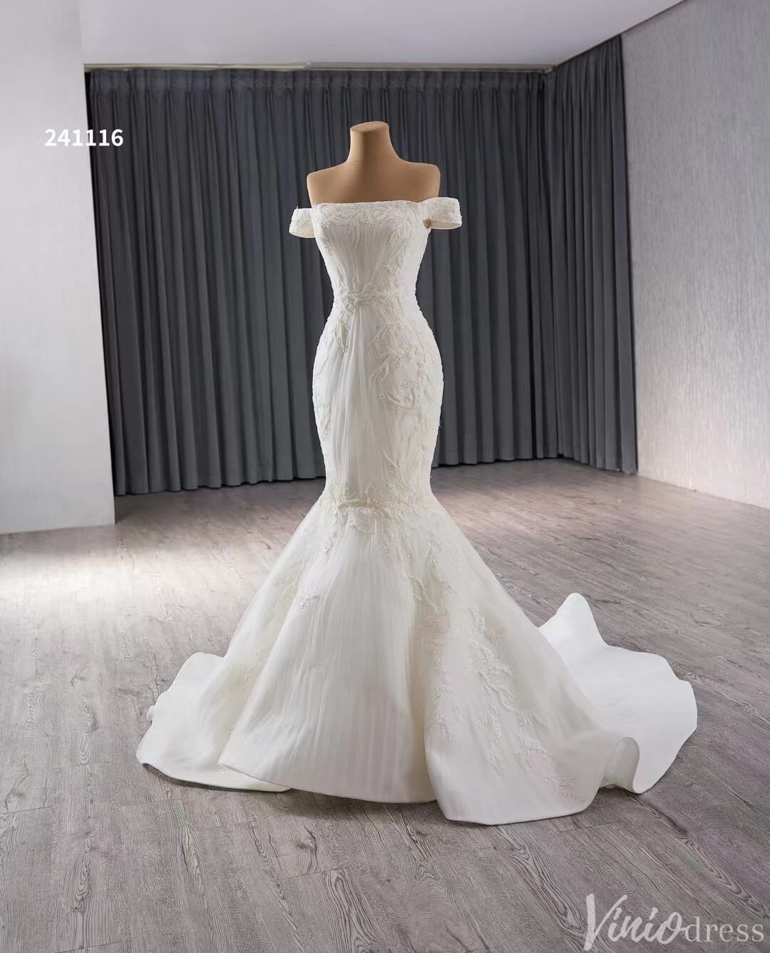 Beaded Tulle Mermaid Wedding Dresses Off the Shoulder Corset Back 241116-wedding dresses 2025 -Viniodress-Ivory-Custom Size-