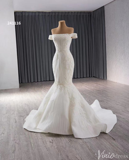 Beaded Tulle Mermaid Wedding Dresses Off the Shoulder Corset Back 241116-wedding dresses 2025 -Viniodress-Ivory-Custom Size-