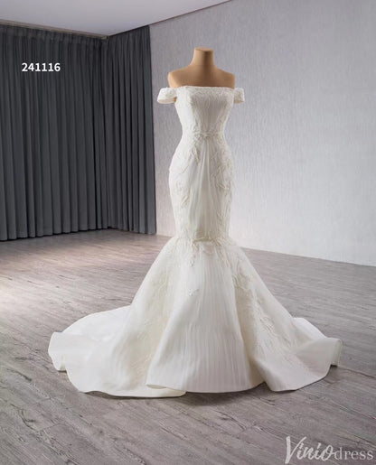 Beaded Tulle Mermaid Wedding Dresses Off the Shoulder Corset Back 241116-wedding dresses 2025 -Viniodress-Ivory-Custom Size-