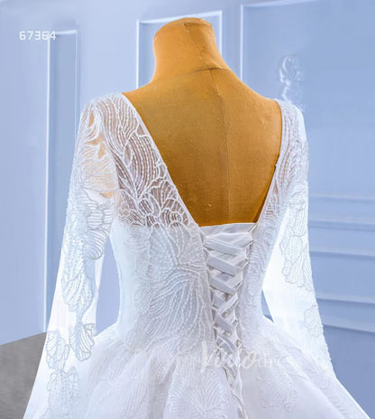 Beaded V-neck Ball Gown Wedding Dress with Sleeves 67364-wedding dresses 2025 -Viniodress-Ivory-Custom Size-