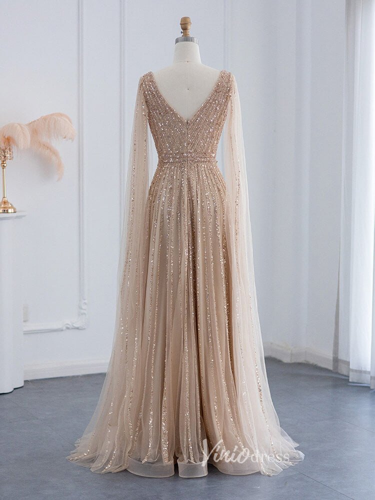 Beaded V-neck Prom Dresses Cape Sleeve Gatsby Formal Dresses 20017B-Evening Dresses 2025 -Viniodress-Green-US 2-