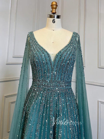 Beaded V-neck Prom Dresses Cape Sleeve Pageant Gowns 20017-Evening Dresses 2025 -Viniodress-As Picture-US 2-