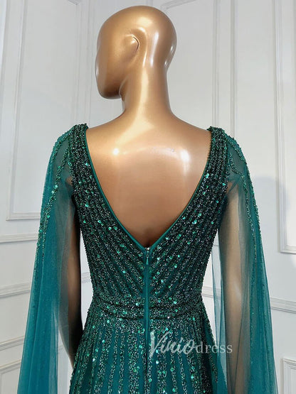 Beaded V-neck Prom Dresses Cape Sleeve Pageant Gowns 20017-Evening Dresses 2025 -Viniodress-As Picture-US 2-