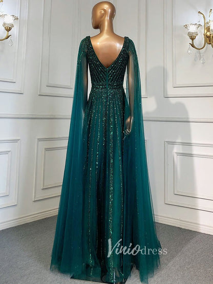 Beaded V-neck Prom Dresses Cape Sleeve Pageant Gowns 20017-Evening Dresses 2025 -Viniodress-As Picture-US 2-