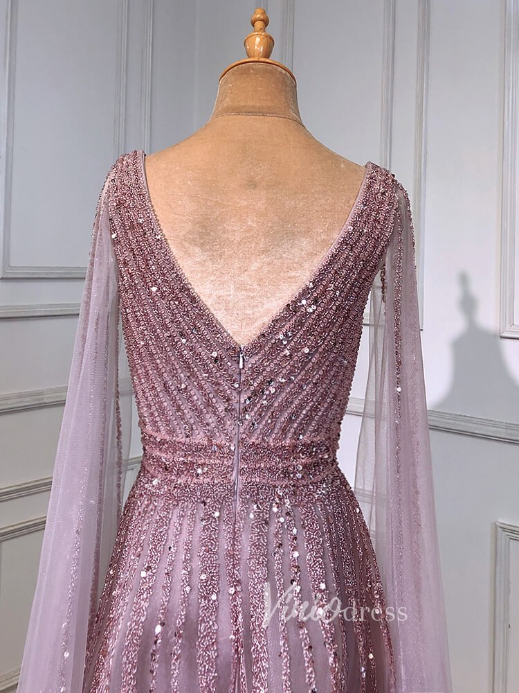Beaded V-neck Prom Dresses Cape Sleeve Pageant Gowns 20017-Evening Dresses 2025 -Viniodress-As Picture-US 2-