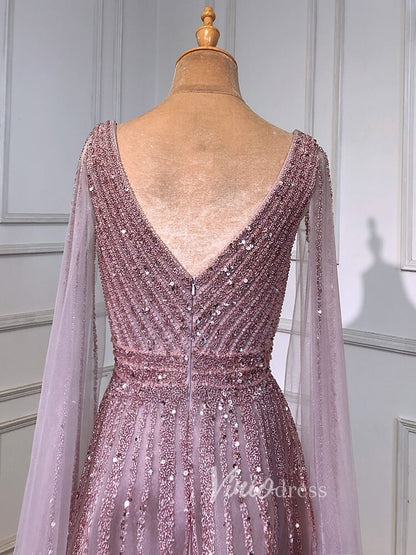 Beaded V-neck Prom Dresses Cape Sleeve Pageant Gowns 20017-Evening Dresses 2025 -Viniodress-As Picture-US 2-