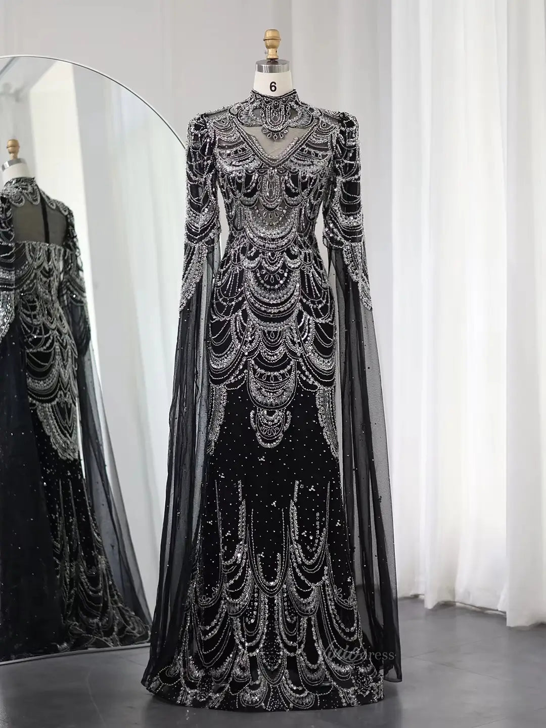 black and white mother of bride dresses Beaded Vintage Formal Dresses Cape Sleeve Mother of Bride Dress AD1154 – Viniodress