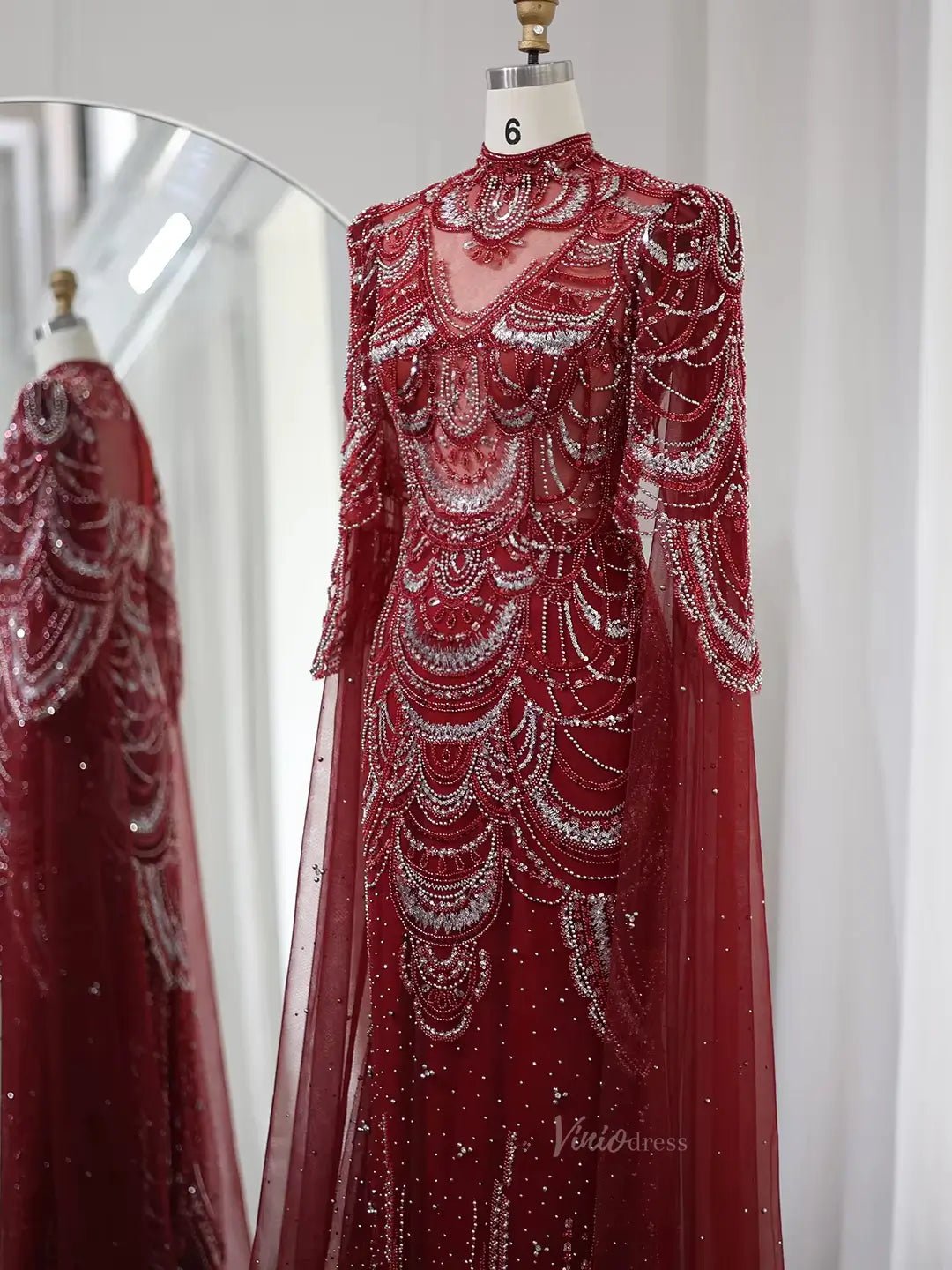 Beaded Vintage Formal Dresses Cape Sleeve Mother of Bride Dress AD1154-Evening Dresses 2025 -Viniodress-Pink-US 2-