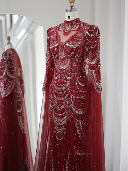 Beaded Vintage Formal Dresses Cape Sleeve Mother of Bride Dress AD1154-Evening Dresses 2025 -Viniodress-Pink-US 2-