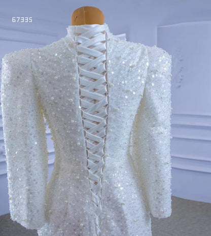 Beaded Vintage High Neck Sheath Wedding Dresses with Long Sleeves 67335-wedding dresses 2025 -Viniodress-As Picture-Custom Size-