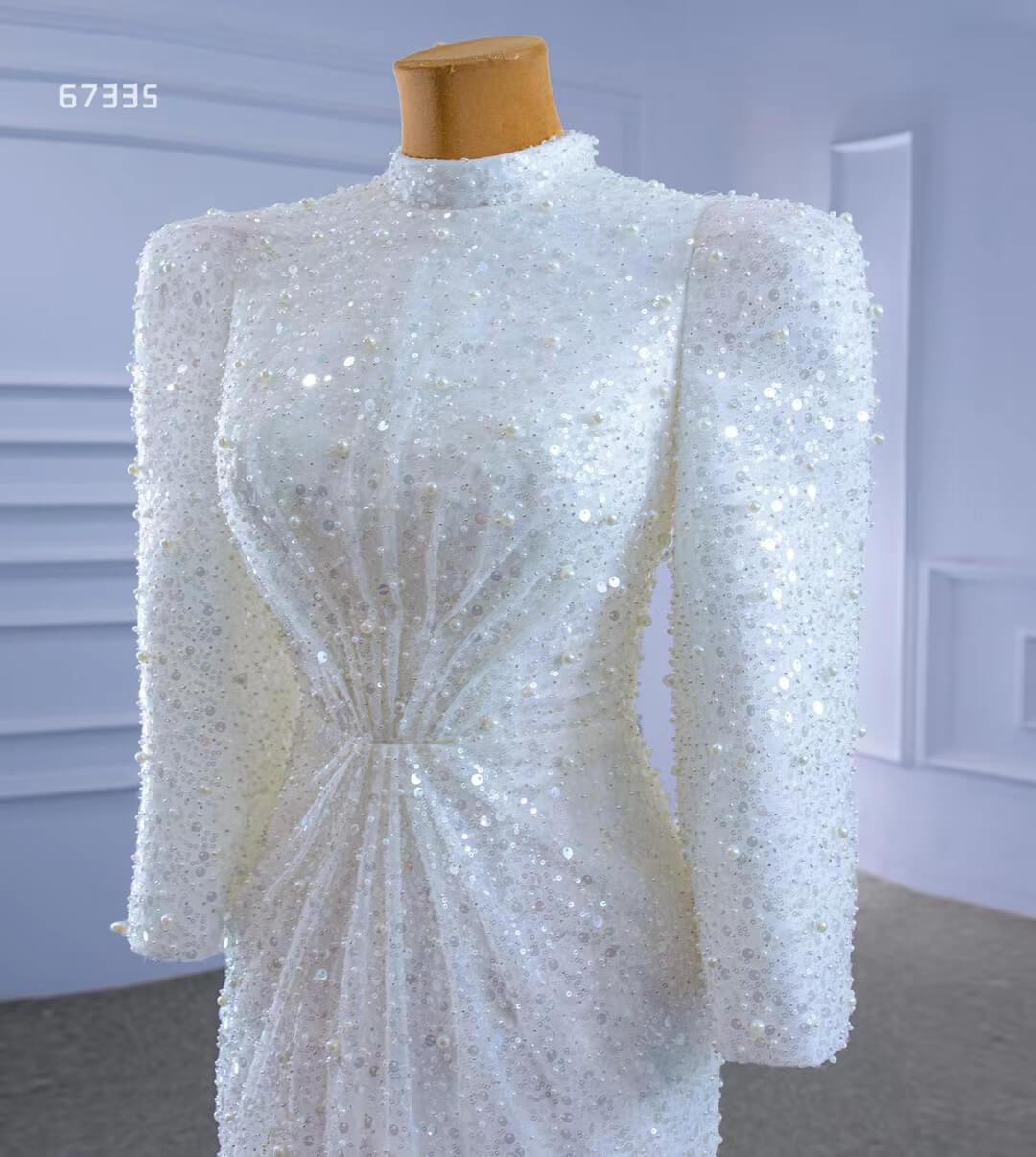 Beaded Vintage High Neck Sheath Wedding Dresses with Long Sleeves 67335-wedding dresses 2025 -Viniodress-As Picture-Custom Size-