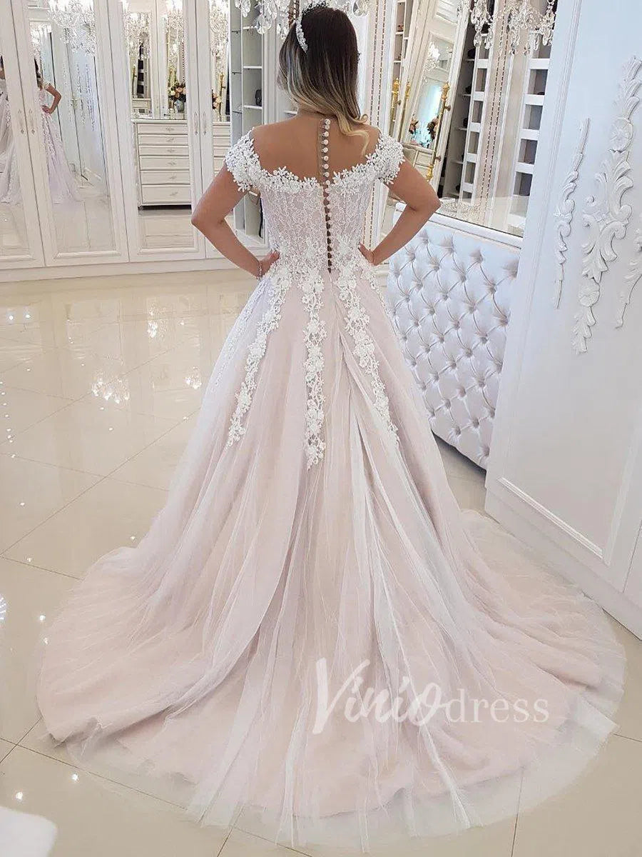 Beaded Vintage Lace Wedding Dresses Cap Sleeve VW1205-wedding dresses-Viniodress-Viniodress