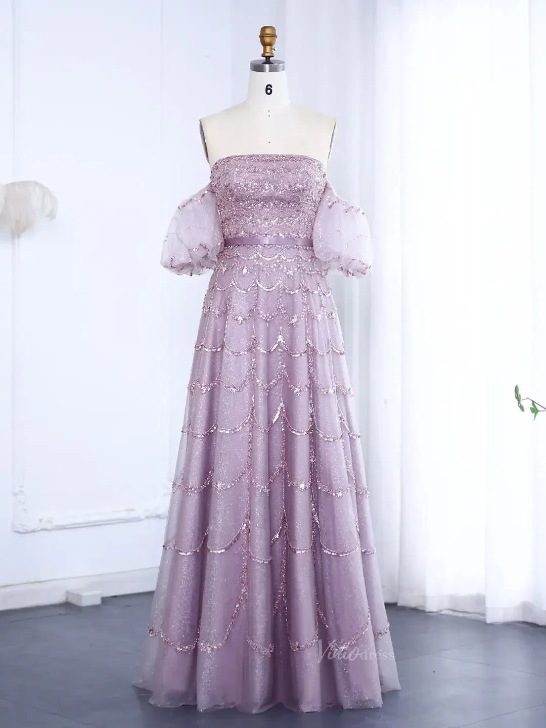 Beaded Vintage Prom Dresses Off the Shoulder A-line Formal Dresses BD009-Evening Dresses 2025 -Viniodress-Champagne-US 2-