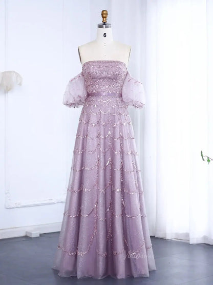 Beaded Vintage Prom Dresses Off the Shoulder A-line Formal Dresses BD009-Evening Dresses 2025 -Viniodress-Champagne-US 2-