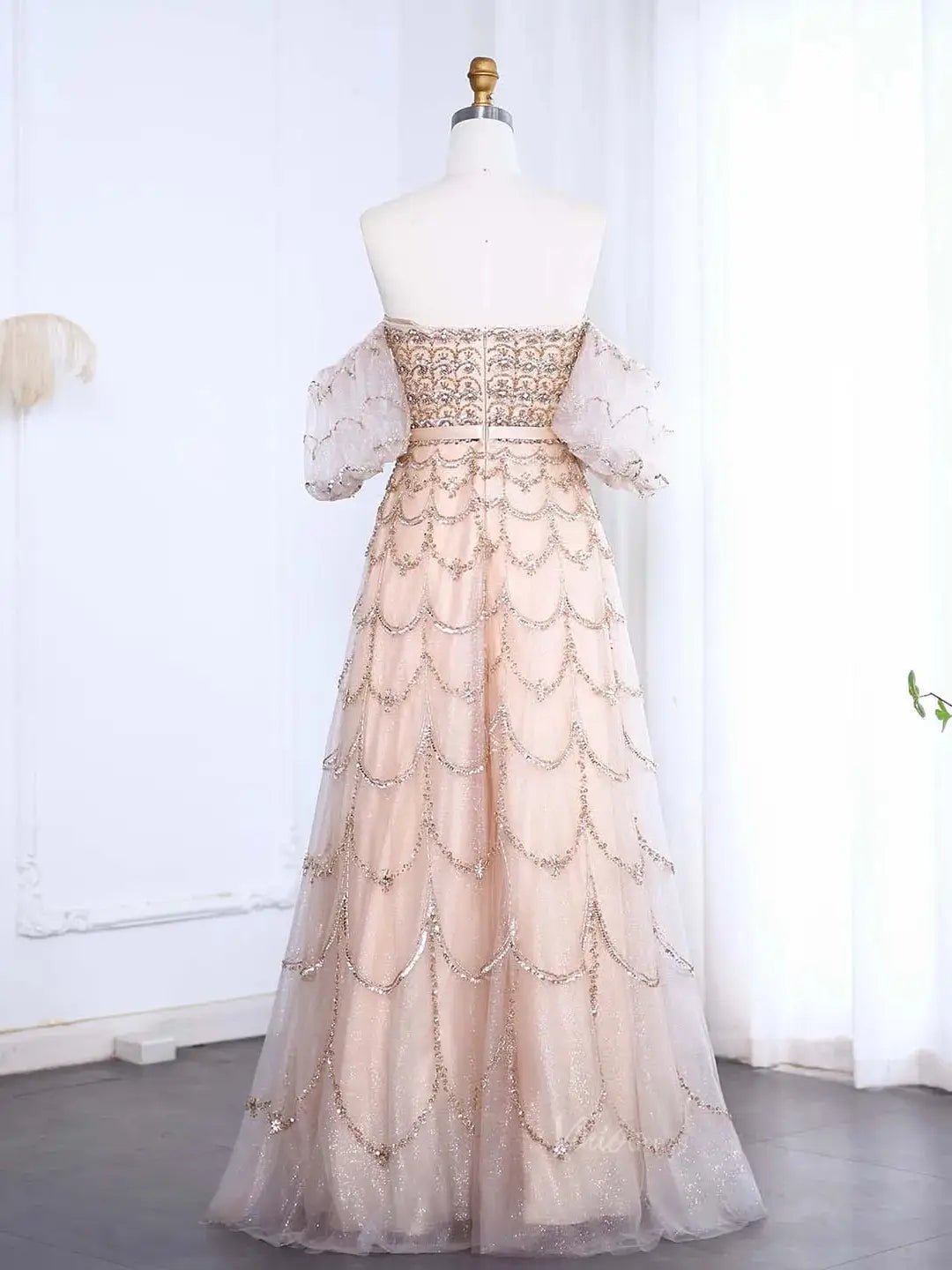 Beaded Vintage Prom Dresses Off the Shoulder A-line Formal Dresses BD0 Viniodress Beaded Vintage Prom Dresses Off the Shoulder A-line Formal Dresses BD0 Viniodress