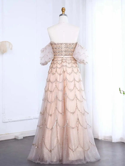 Beaded Vintage Prom Dresses Off the Shoulder A-line Formal Dresses BD009-Evening Dresses 2025 -Viniodress-Champagne-US 2-