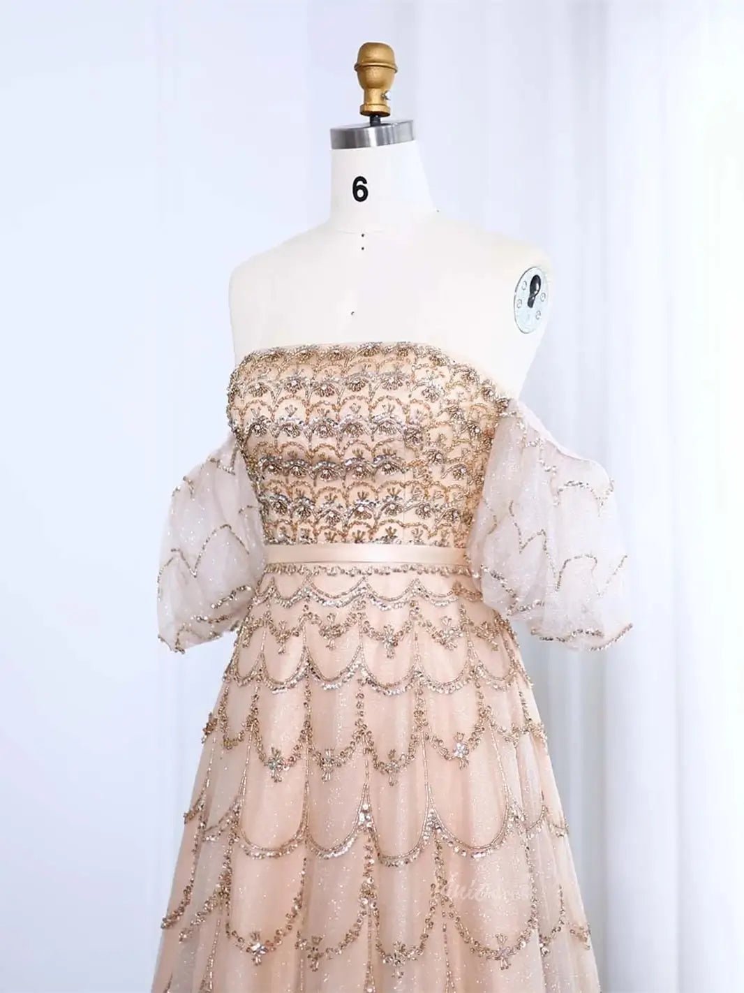Beaded Vintage Prom Dresses Off the Shoulder A-line Formal Dresses BD009-Evening Dresses 2025 -Viniodress-Champagne-US 2-
