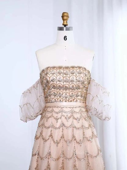Beaded Vintage Prom Dresses Off the Shoulder A-line Formal Dresses BD009-Evening Dresses 2025 -Viniodress-Champagne-US 2-