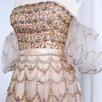 Beaded Vintage Prom Dresses Off the Shoulder A-line Formal Dresses BD009-Evening Dresses 2025 -Viniodress-Champagne-US 2-